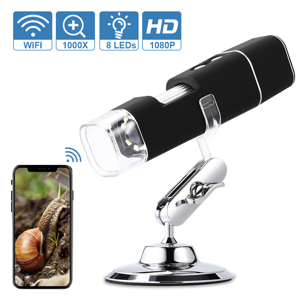Microscope numérique sans fil WINS, grossissement 50x à 1000x, 8 LED, batterie 800 mAh, support de trépied