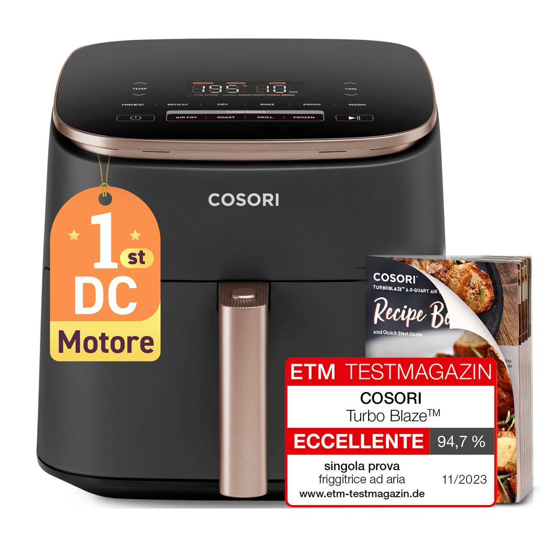 Cosori Turbo Blaze 6.0 CAF-DC602-KEUR Schwarz | Heißluftfritteuse | Keramikbeschichtung | 30°C bis 230°C | 6-Liter Zubereitungskorb | Variables 5-Stufen Gebläse - Image 3