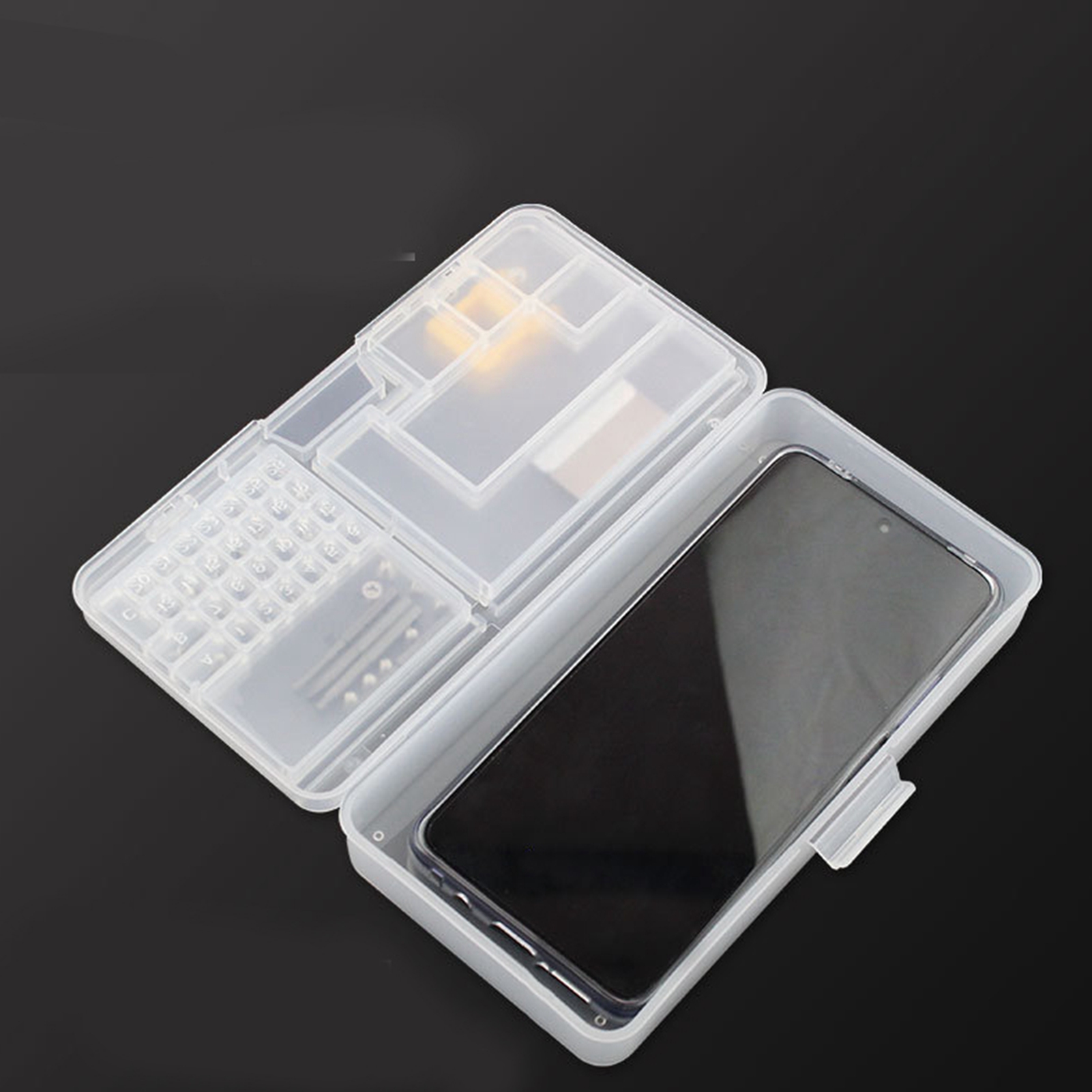Boîte de rangement en PP transparent à double couche, 18,5 x 9,5 x 3,6 cm, fermoir sécurisé