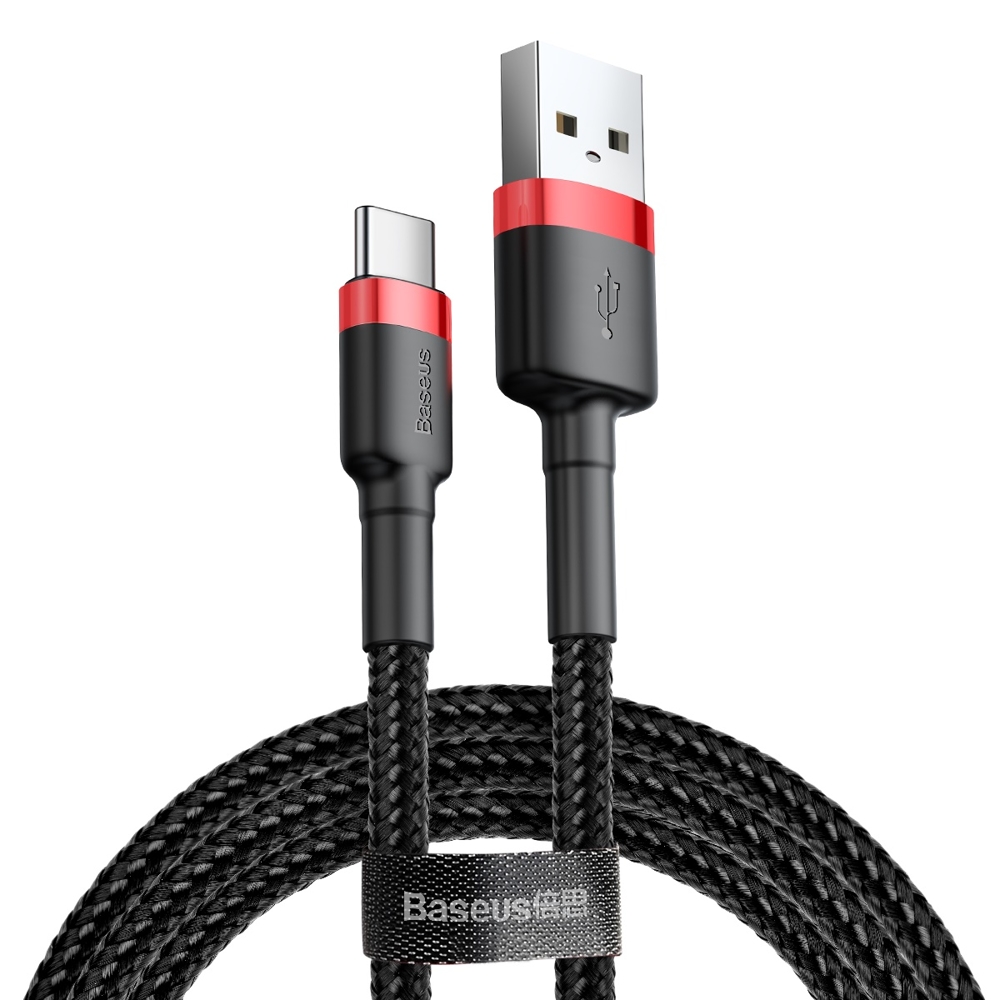 Oem Schwarz Robustes Nylonkabel Usb – Usb-C Qc3.0 3A 0,5 M, Und Rot
