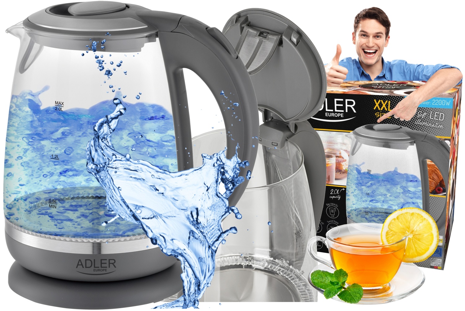Adler Grau Ad 1286 Glaskessel 2,0 L - Bild 3