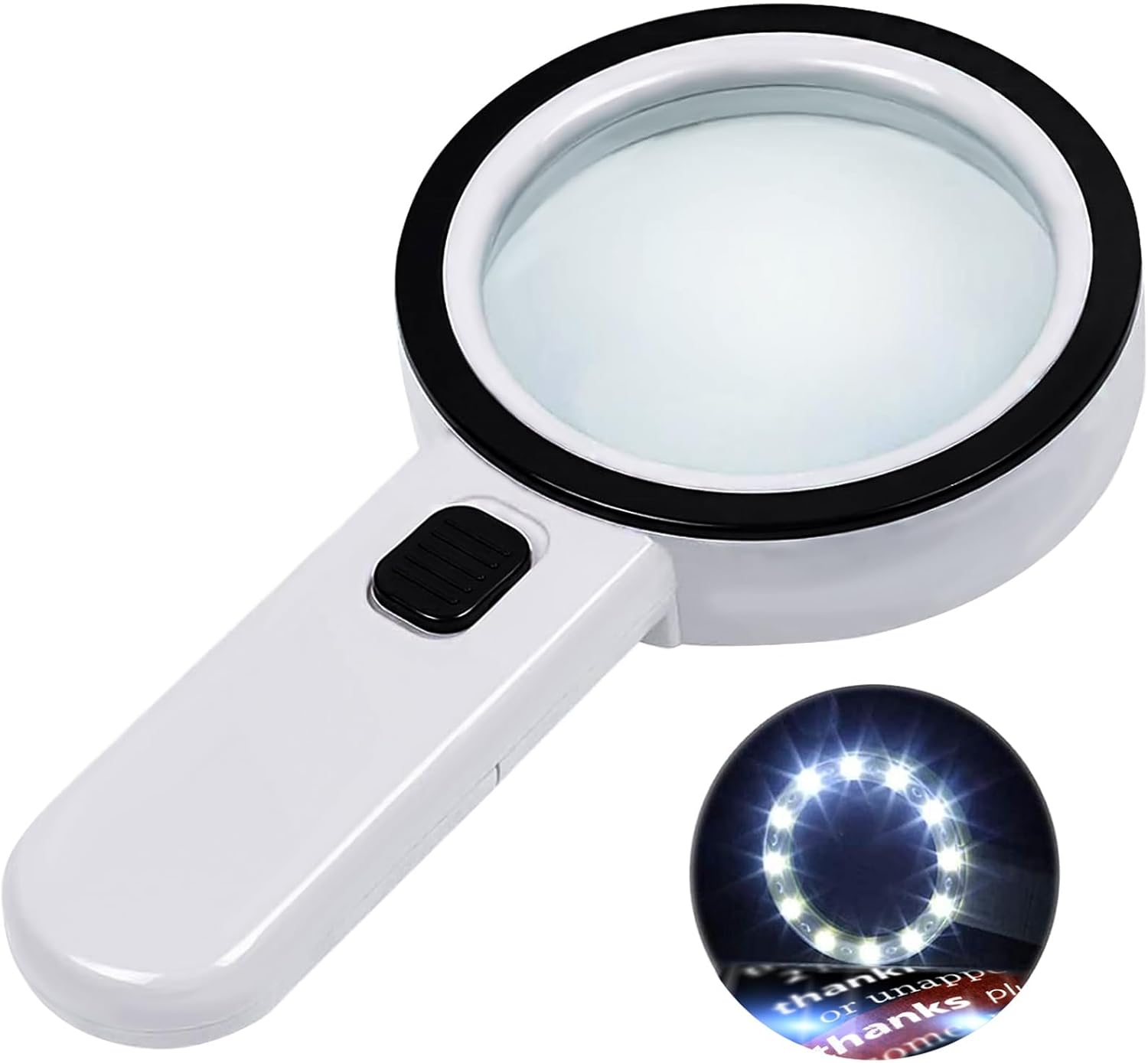 Loupe à main double lentille en verre, grossissement 30x, 12 LED, diamètre 8 cm, 2 piles AA