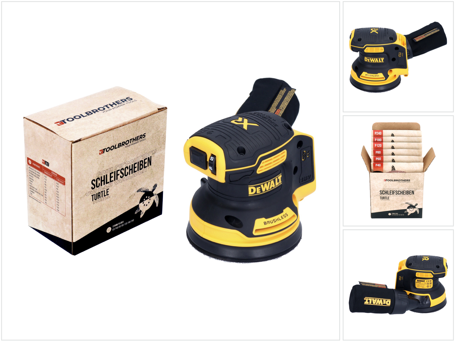 Dewalt Dcw 210 N Akku Exzenterschleifer 18 V 125 Mm Brushless Solo + 1x Toolbrothers Turtle Schleifscheiben Set