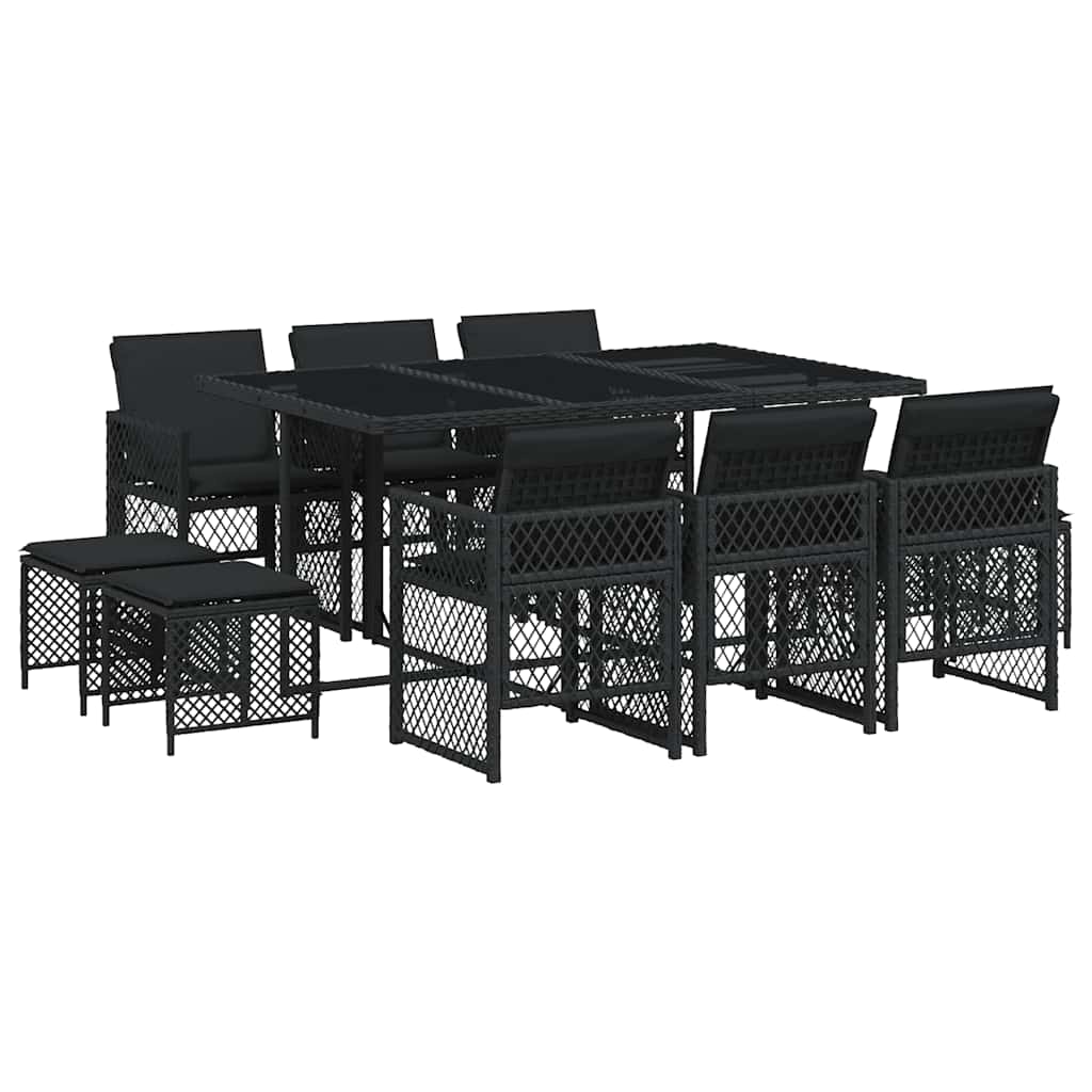 11 Piece Garden Dining Set With Cushions Black Poly Rattan Vidaxl