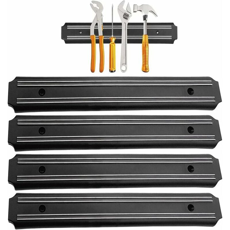 Barre magnétique murale 33 cm pour outils d'atelier, fixation forte, lot de 4