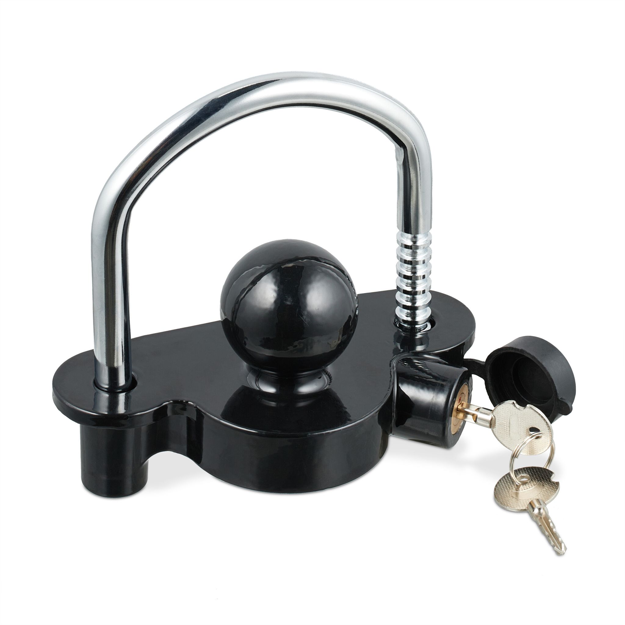 Relaxdays Trailer Lock, Caravan Theft Protect For Common Couplings, Including 2 Keys, 14.5 X 15.5 X 7.5 Cm, Black/silver