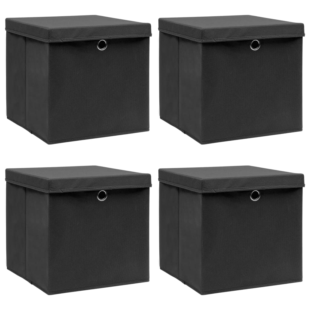 Vidaxl Storage Boxes With Lids 4 Pcs Black 32x32x32 Cm Fabric