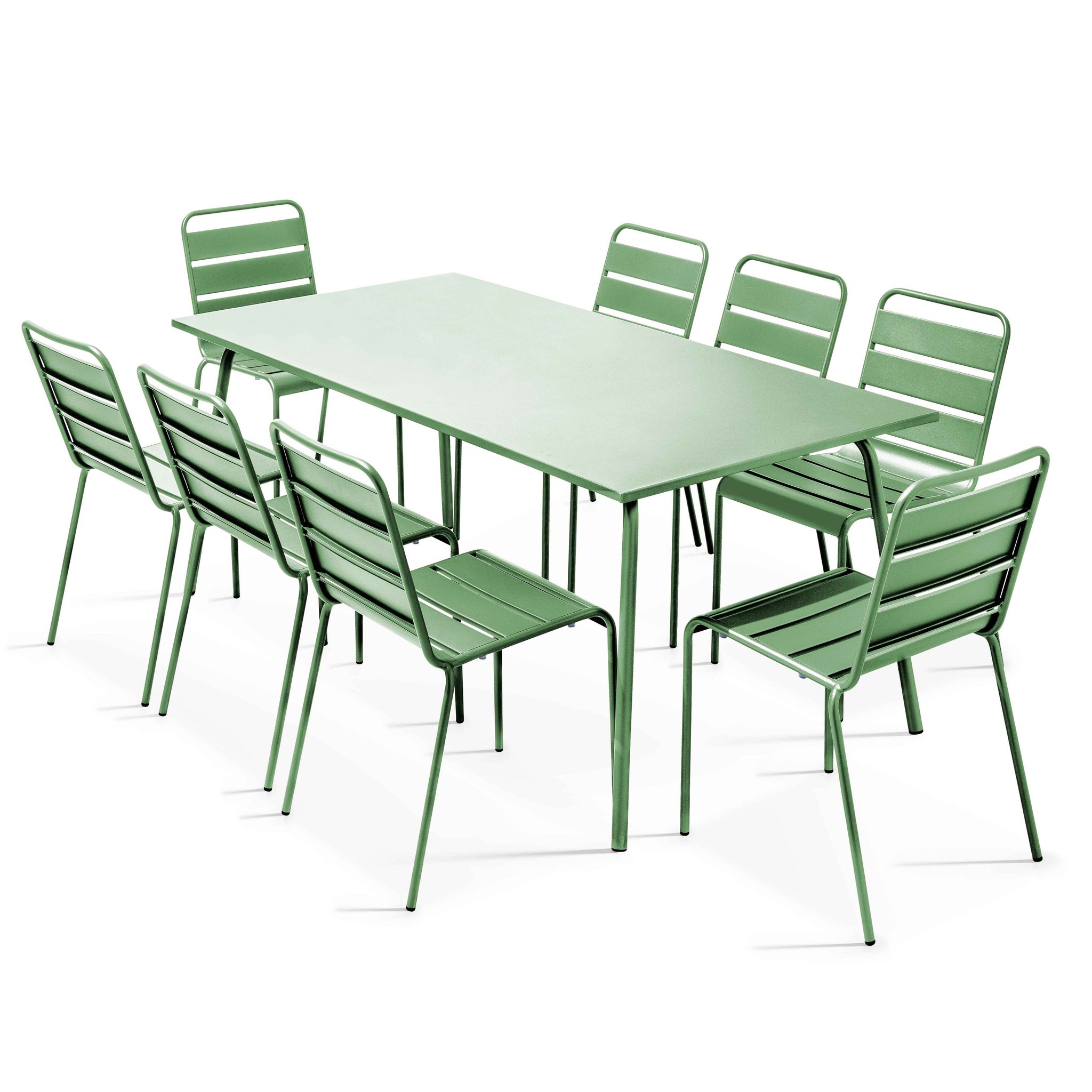 Oviala – Ensemble Table De Jardin Rectangulaire 8 Places En Acier Thermolaqué – Chaises Empilables Avec Assise Ajourée – Résistant Aux Intempéries