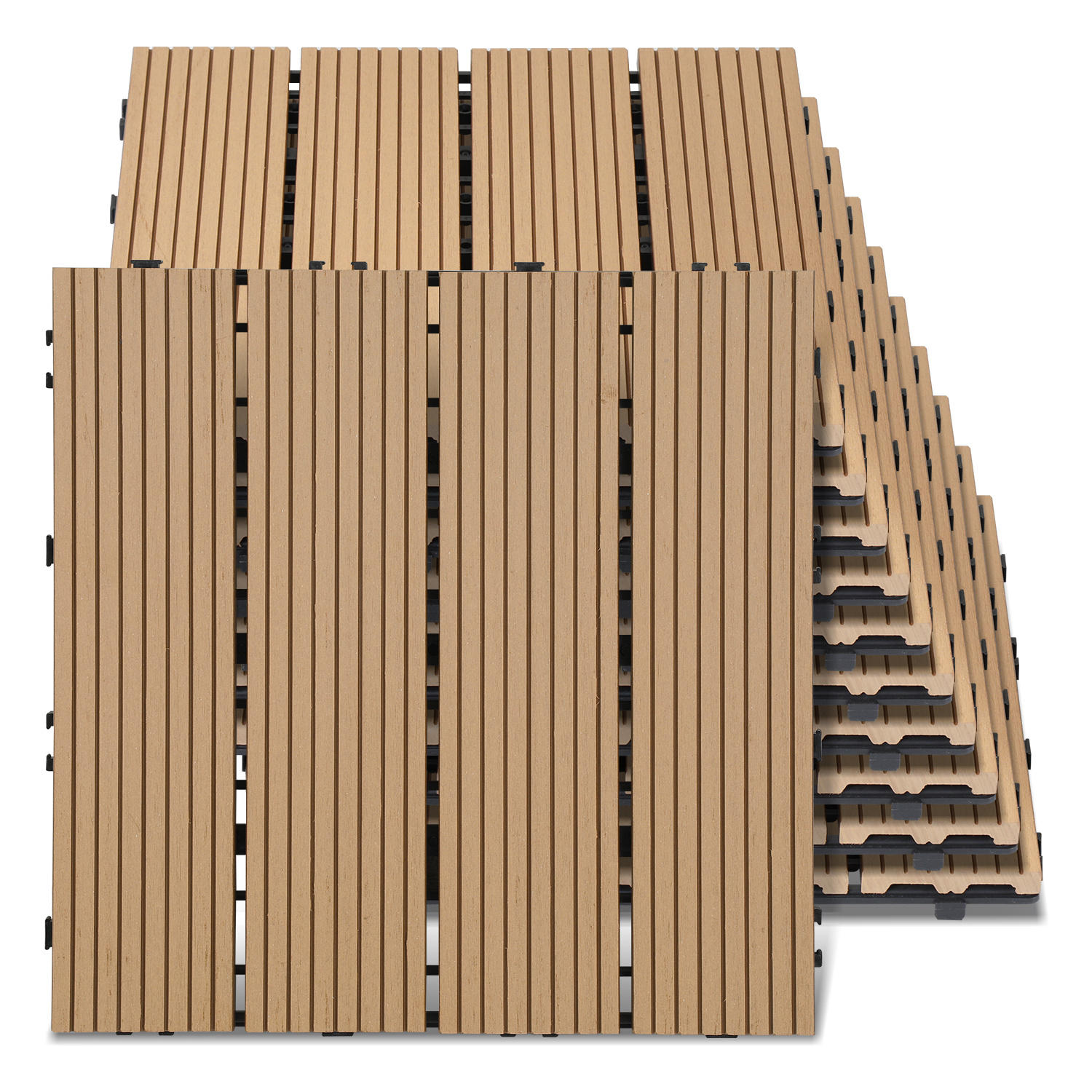 Wolketon 99 Piastrelle Per Terrazze In Wpc Per Balconi E Giardini Installazione Senza Attrezzi Adatte Per Grandi Superfici Teak 30x30cm