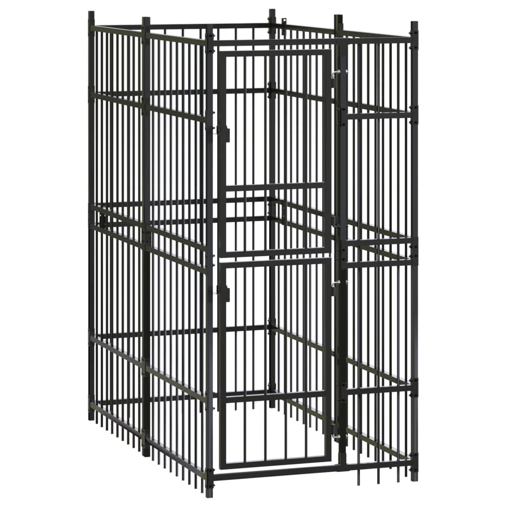 Vidaxl Schwarz Outdoor Dog Kennel Steel 1,84 M²