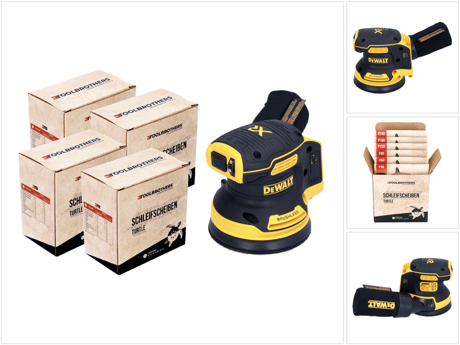 Dewalt Dcw 210 N Akku Exzenterschleifer 18 V 125 Mm Brushless Solo + 4x Toolbrothers Turtle Schleifscheiben Set