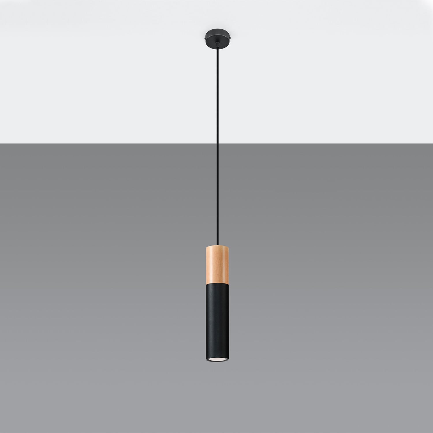 Sollux Schwarz Pablo 1 Gu10 Naturholz-Pendelleuchte Holz Sl.0632