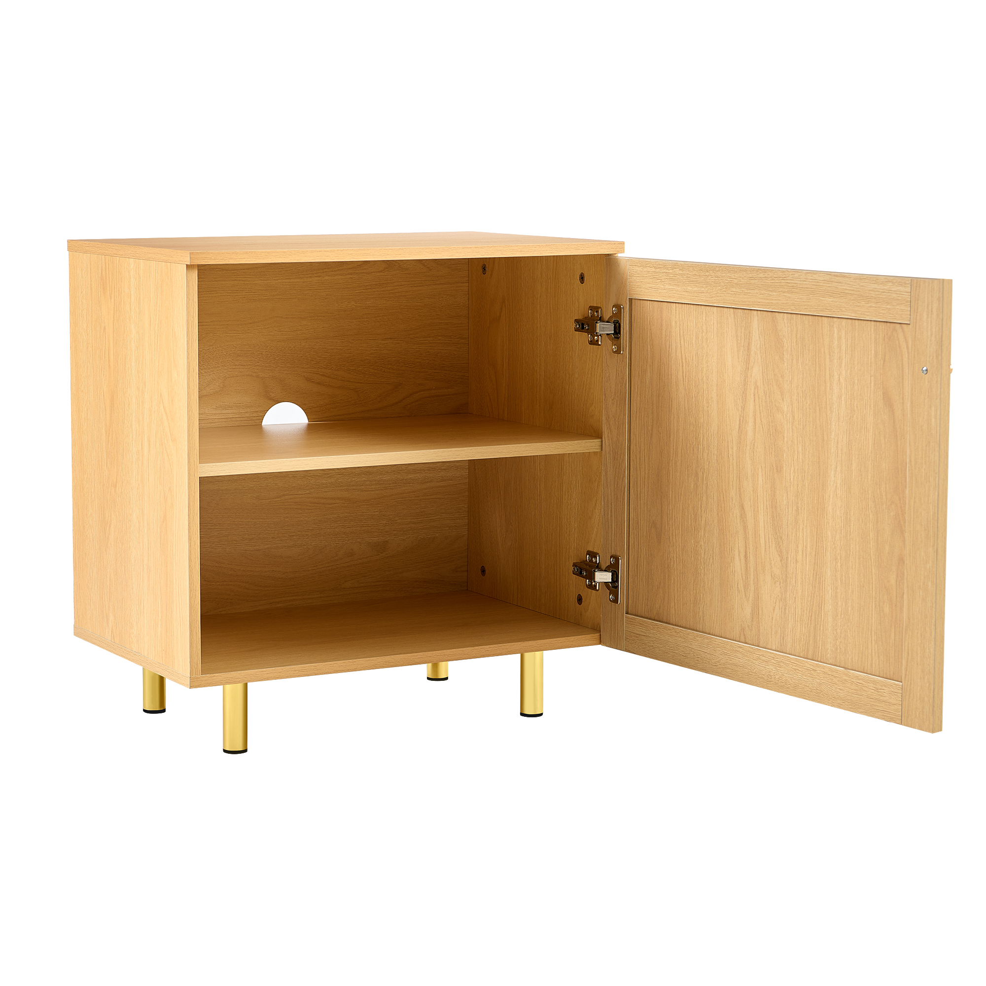 Stilvora Aufbewahrungsschrank Mit 1 Tür Aus Rattan Und Regal, Metallbeine, Für Schlafzimmer Wohnzimmer Esszimmer, Mdf, 60×40×63 Cm, Natur