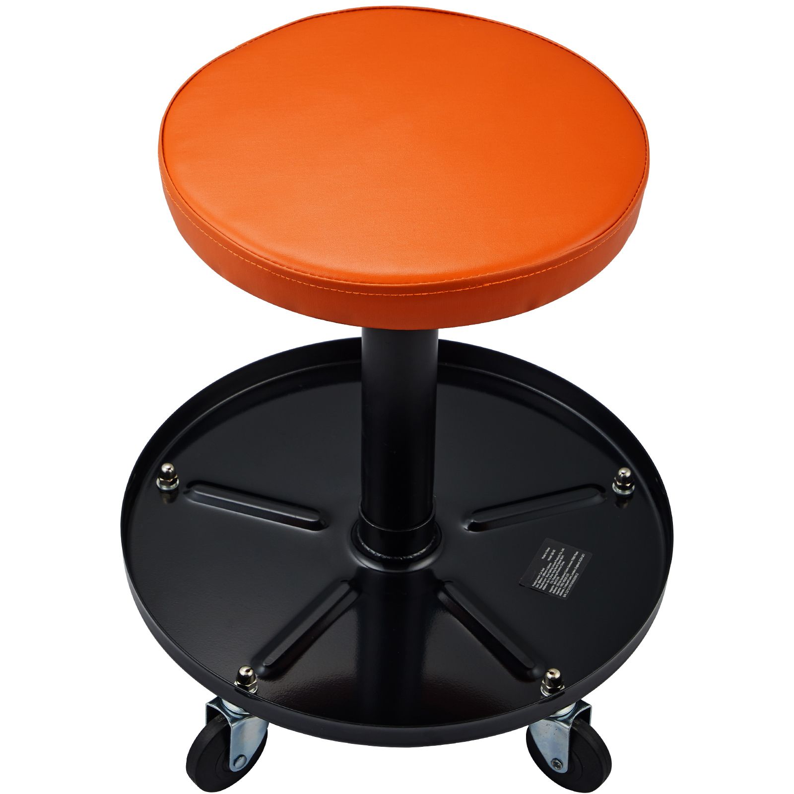 Tabouret d'atelier mécanique à hauteur réglable, plateau à outils, roulettes pneumatiques, 113 kg, noir et orange