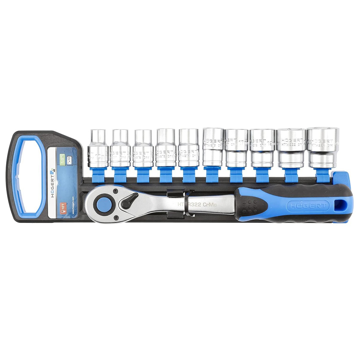 Hogert Weiß Ratschen-Stecknusssatz 1/2" Umschaltknarre 72 Zähne Steckschlüssel-Set Nusssatz