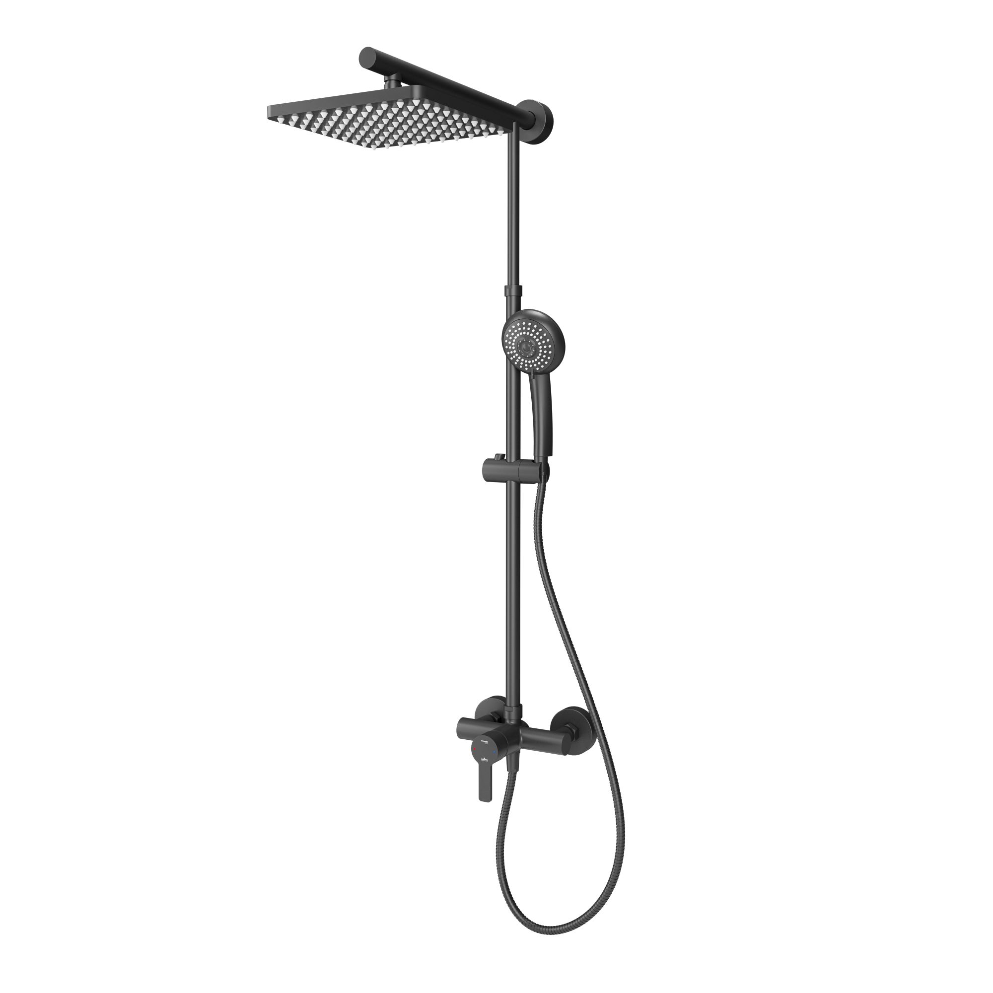 Duschsystem, Duschmaster Rain Black Style Mit Einhebelmischer, Farbe: Schwarz, Kopfbrause Eckig - Schulte