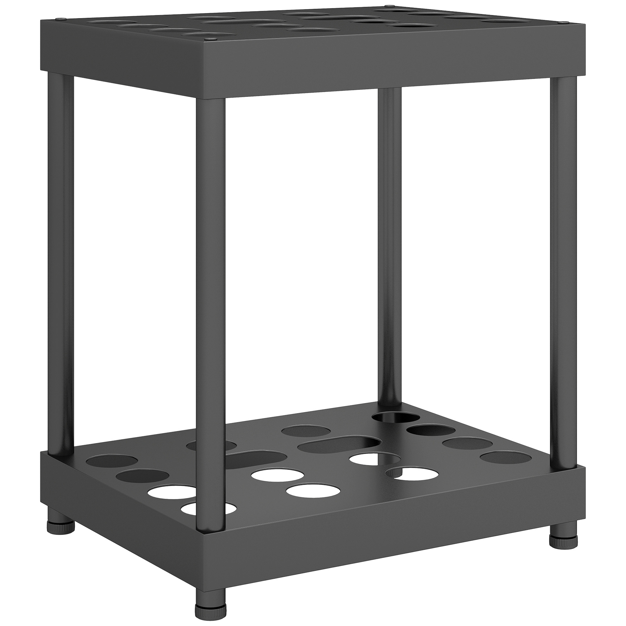 Support à outils de jardin 2 niveaux en métal, 16 compartiments, 42 x 33 x 50 cm, noir