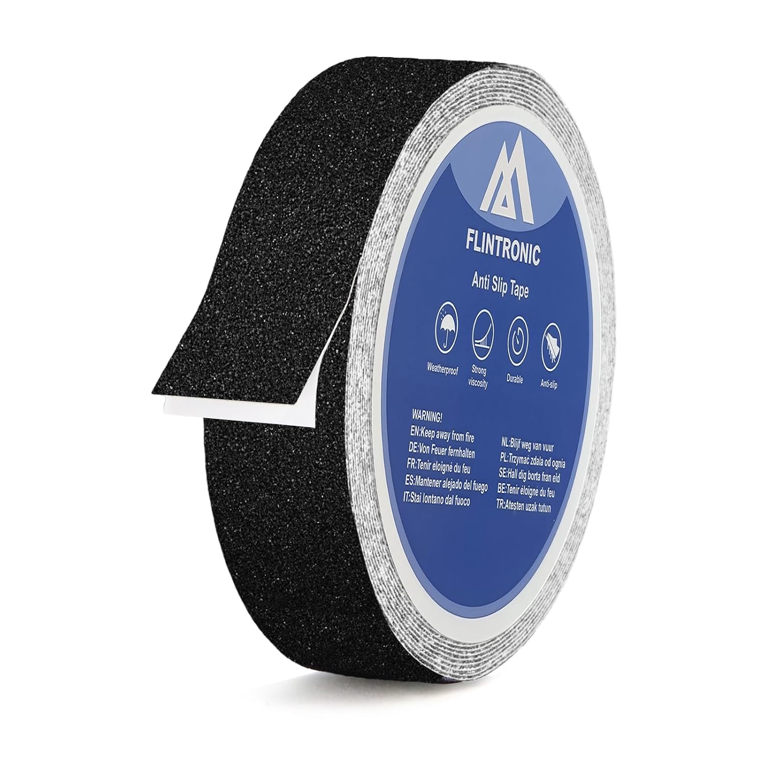 Ruban antidérapant adhésif pour escaliers et sols, PVC grain 80, noir, rouleau 2,3 cm x 5 m