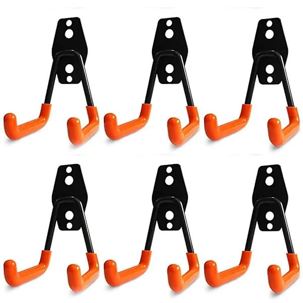 Crochets muraux de garage en U pour outils électriques et échelles, fer revêtu PVC antidérapant, lot de 6