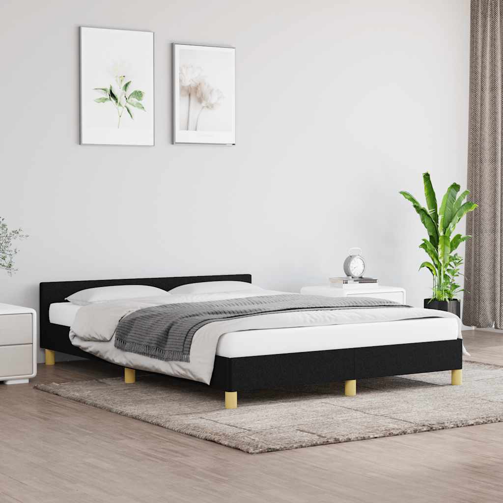 Cadre De Lit Avec Tête De Lit Noir 140x190 Cm Tissu
