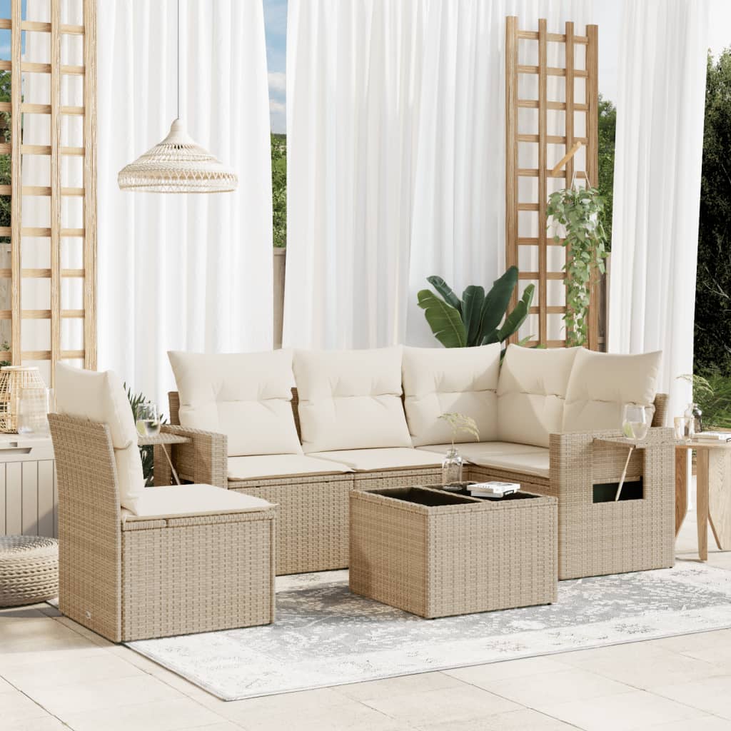 Beige Vidaxl 6-Tlg. Garten-Sofagarnitur Mit Kissen Poly Rattan - Bild 2