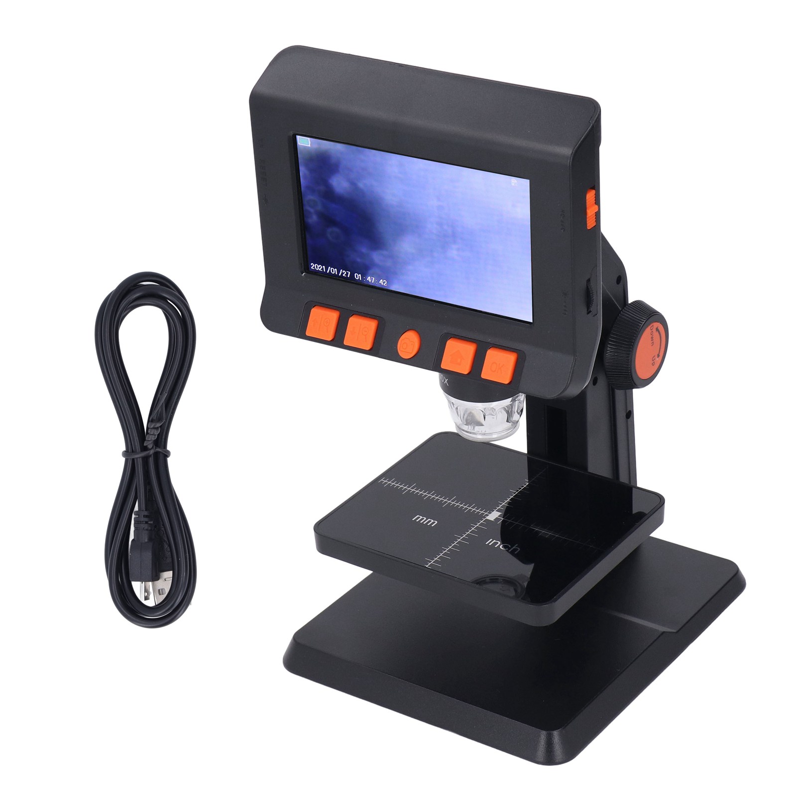 Microscope numérique 1000x avec écran LCD 4,3 pouces, support ajustable, 8 LED et batterie rechargeable, lot de 1