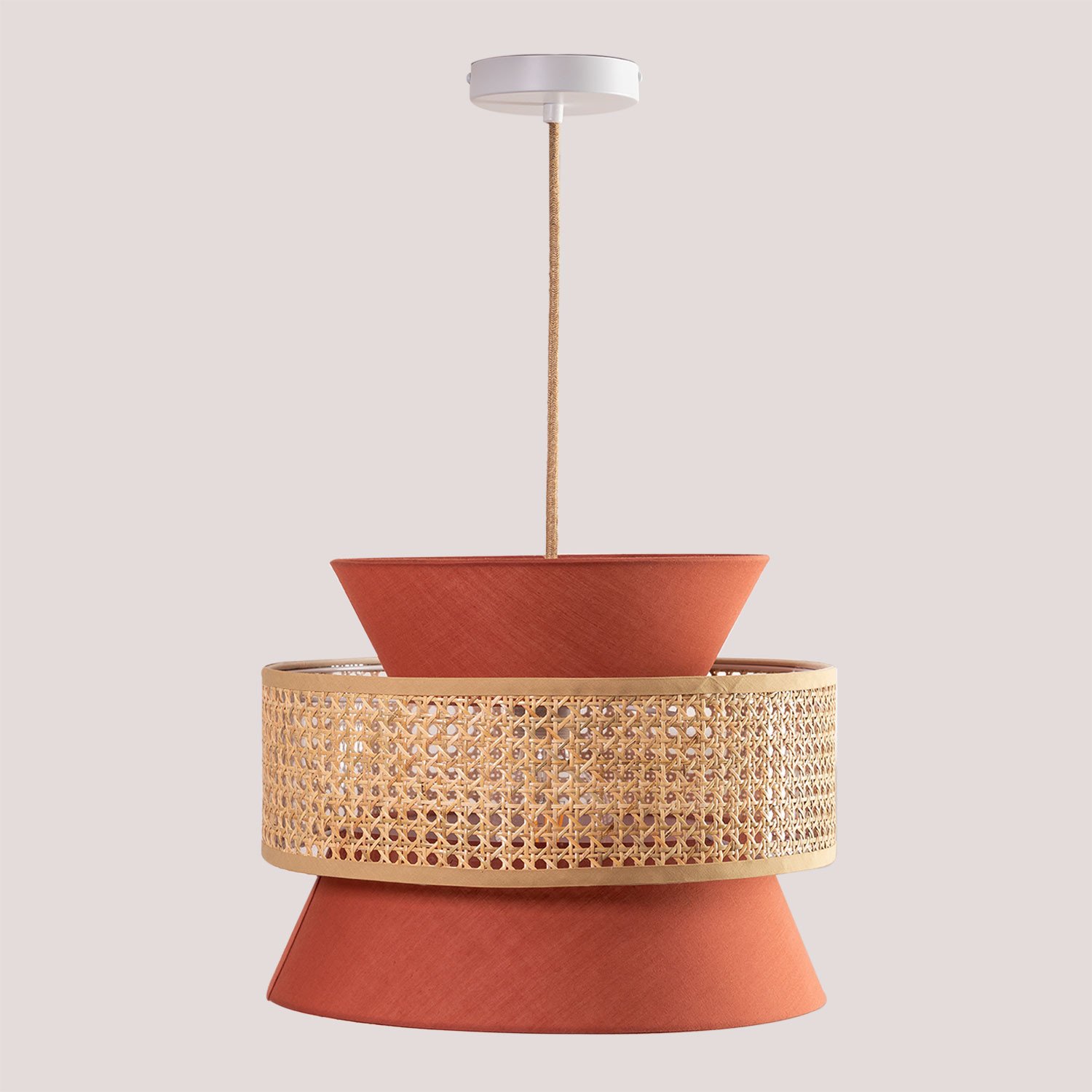 Sklum - Lampe Suspendue En Rotin Yereh Rouge Argile