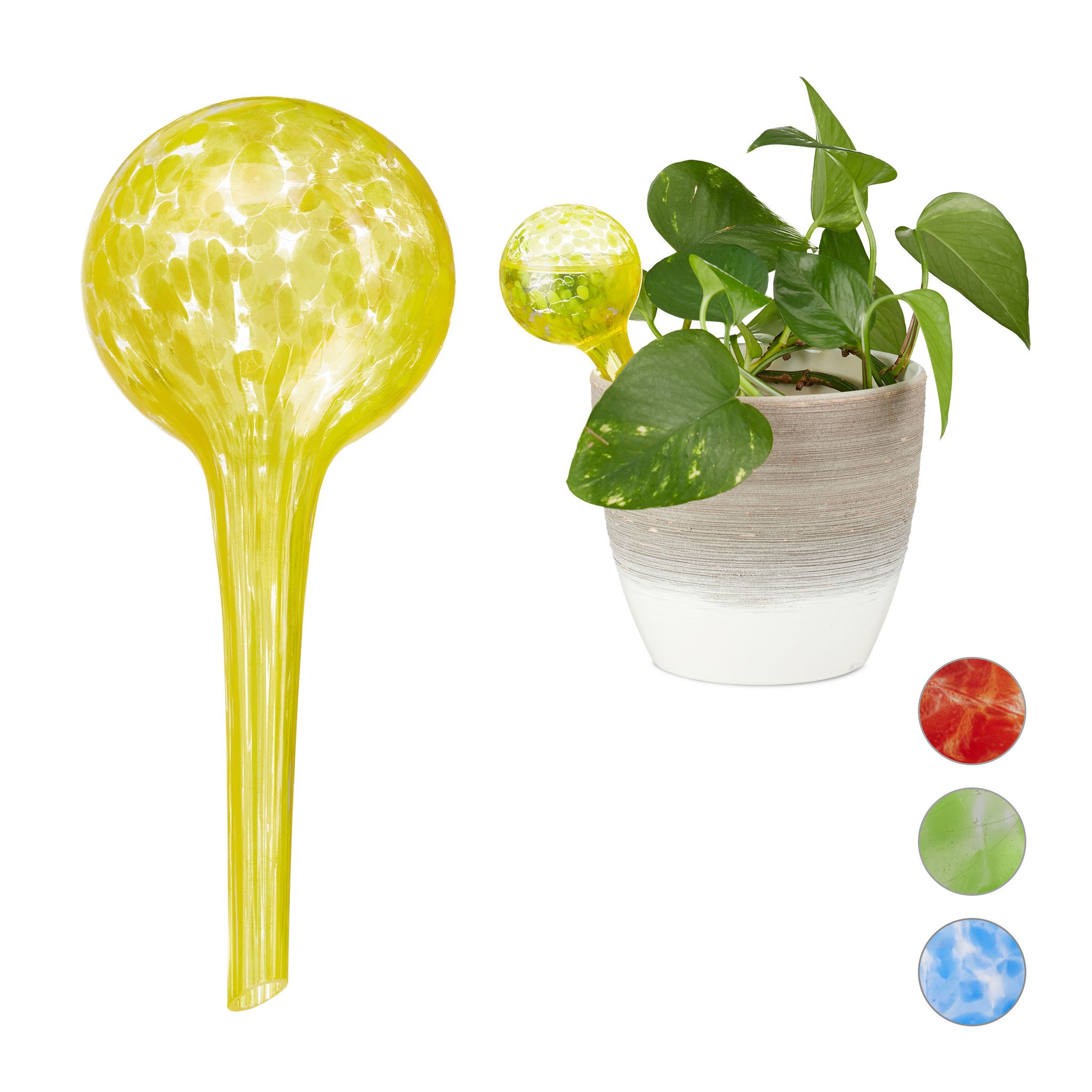 Relaxdays - Sfere Per Irrigazione, Set Da 2, Per Piante E Fiori, Irrigatori Per Ufficio Vacanza, Ø 6cm, In Vetro, Giallo