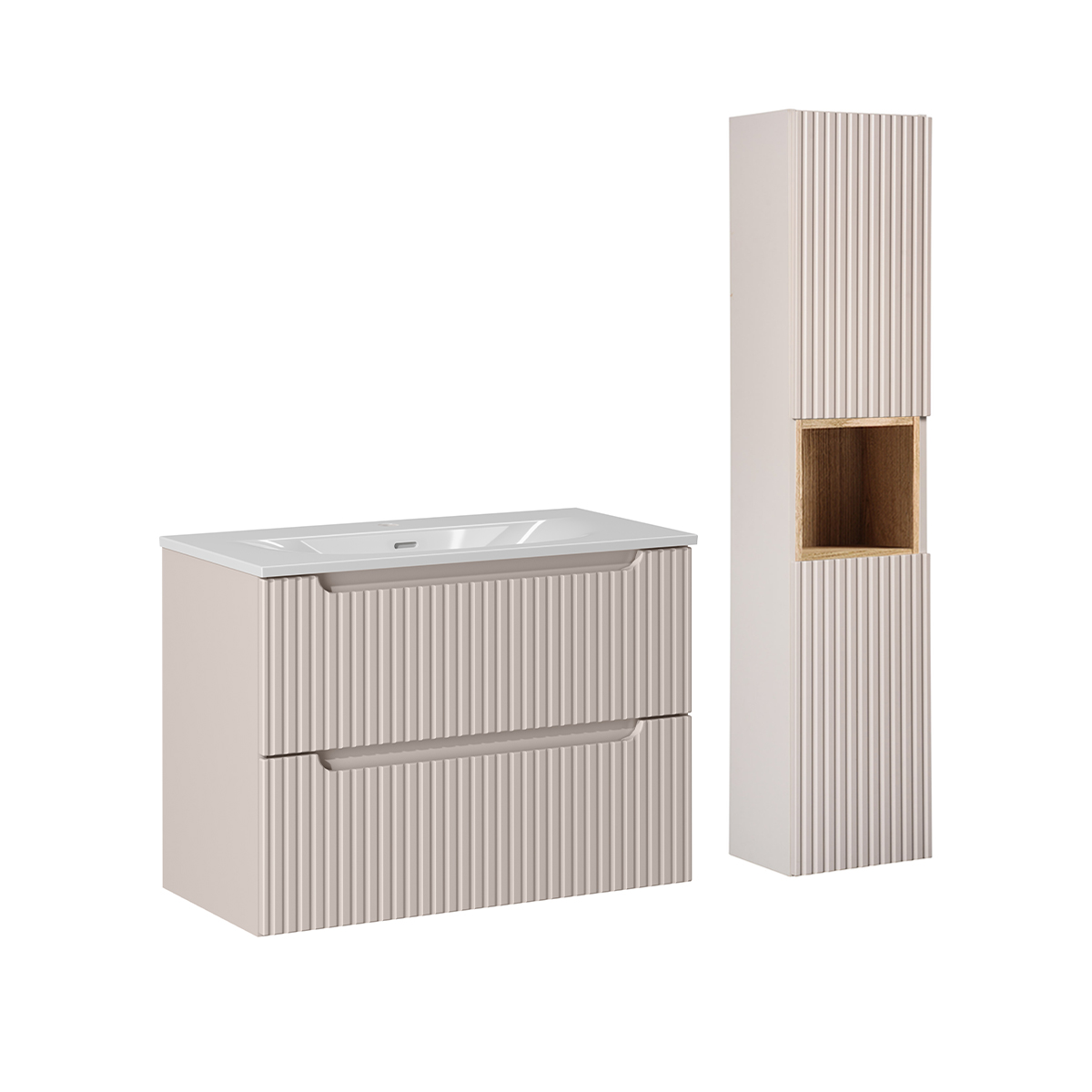 Petits-meubles - Ensemble Meuble Simple Vasque Encastrée 80cm 2 Tiroirs