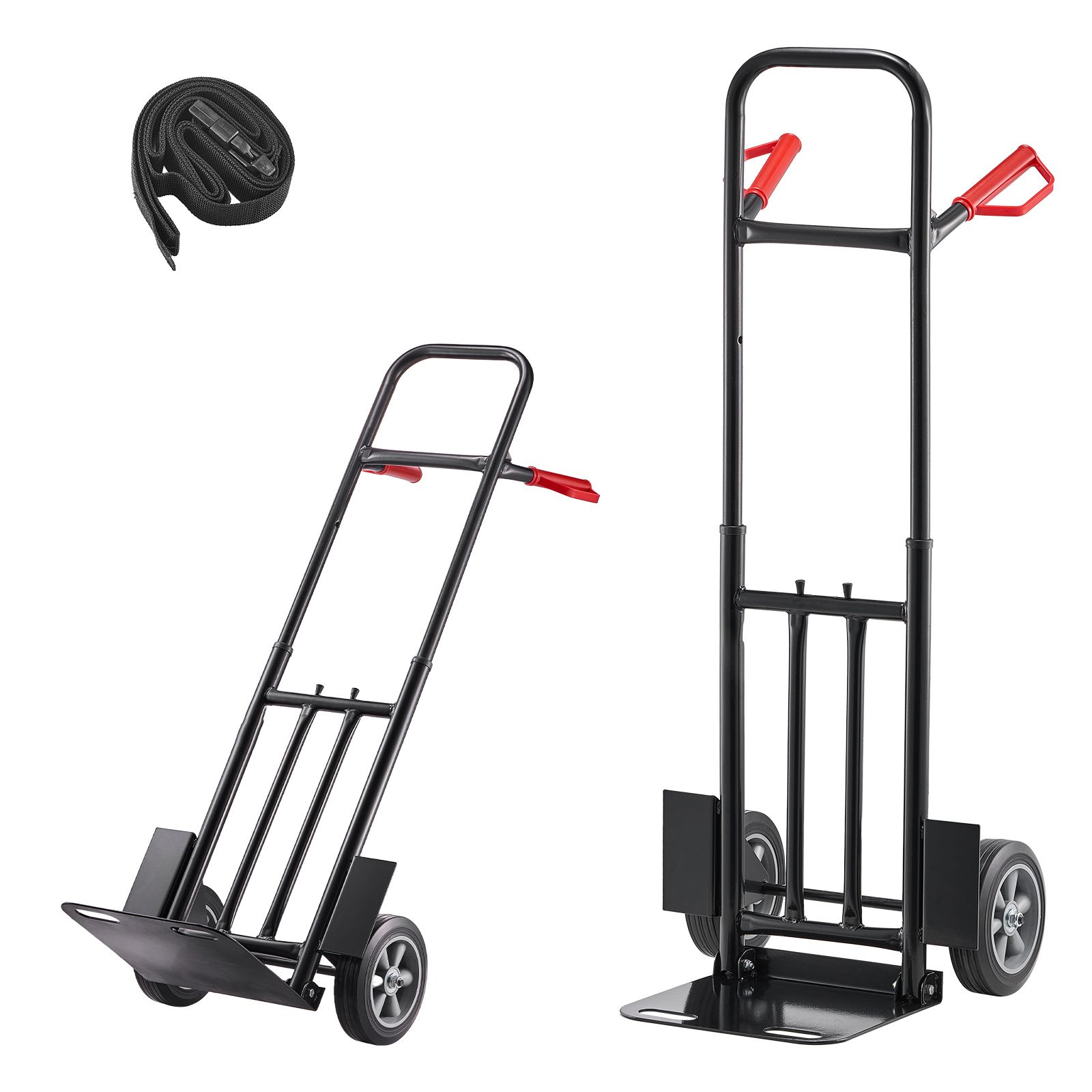 Diable robuste en acier renforcé, roues 20 cm, poignée télescopique antidérapante, lot avec sangle de fixation