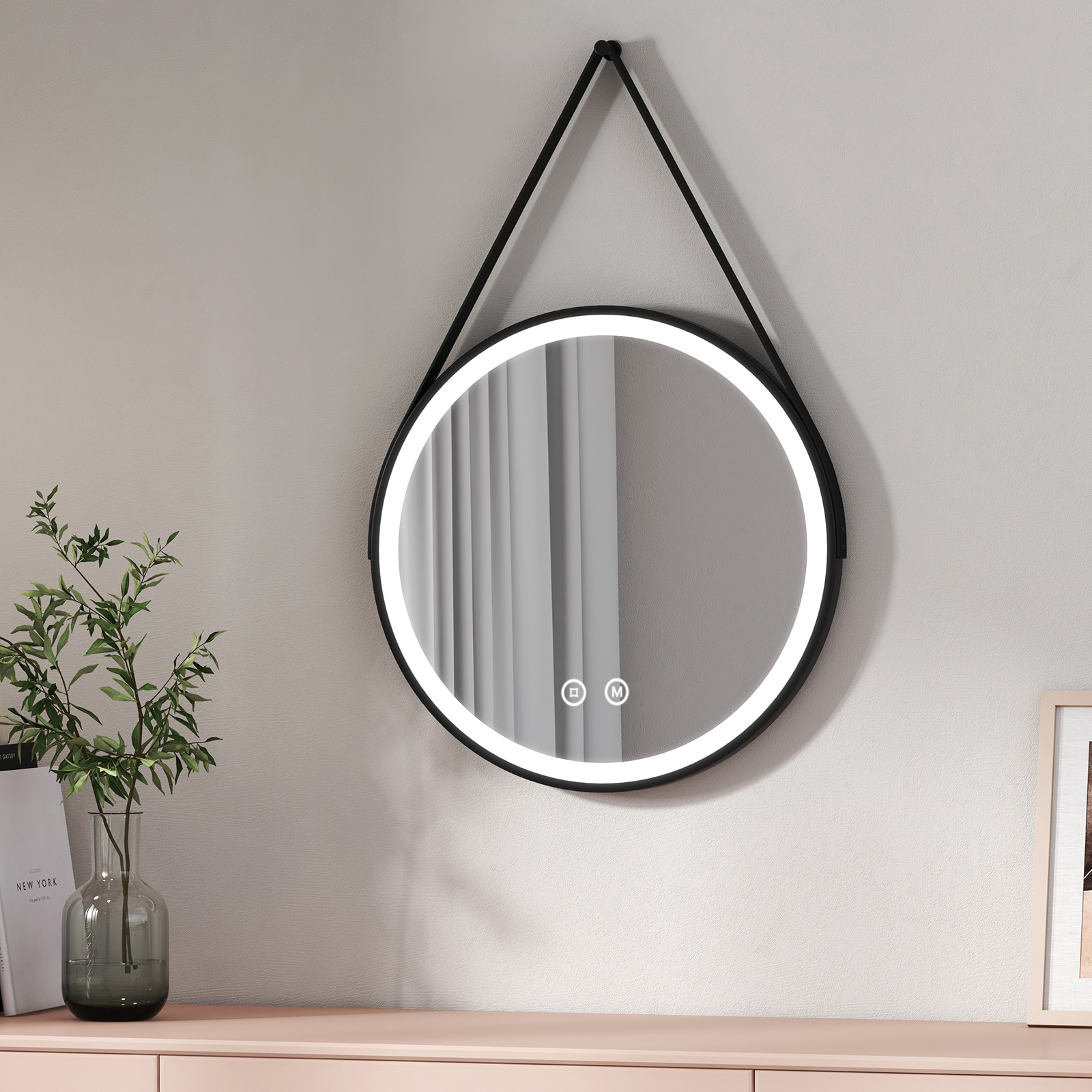 Miroir Lumineux Salle De Bain Rond Diamètre 50cm Cadre Noir Avec