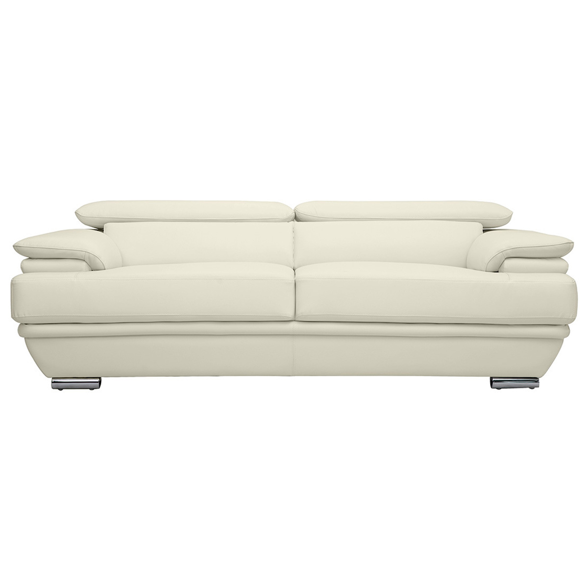 Miliboo – Canapé Droit 3 Places Cuir Pleine Fleur Blanc – Têtières