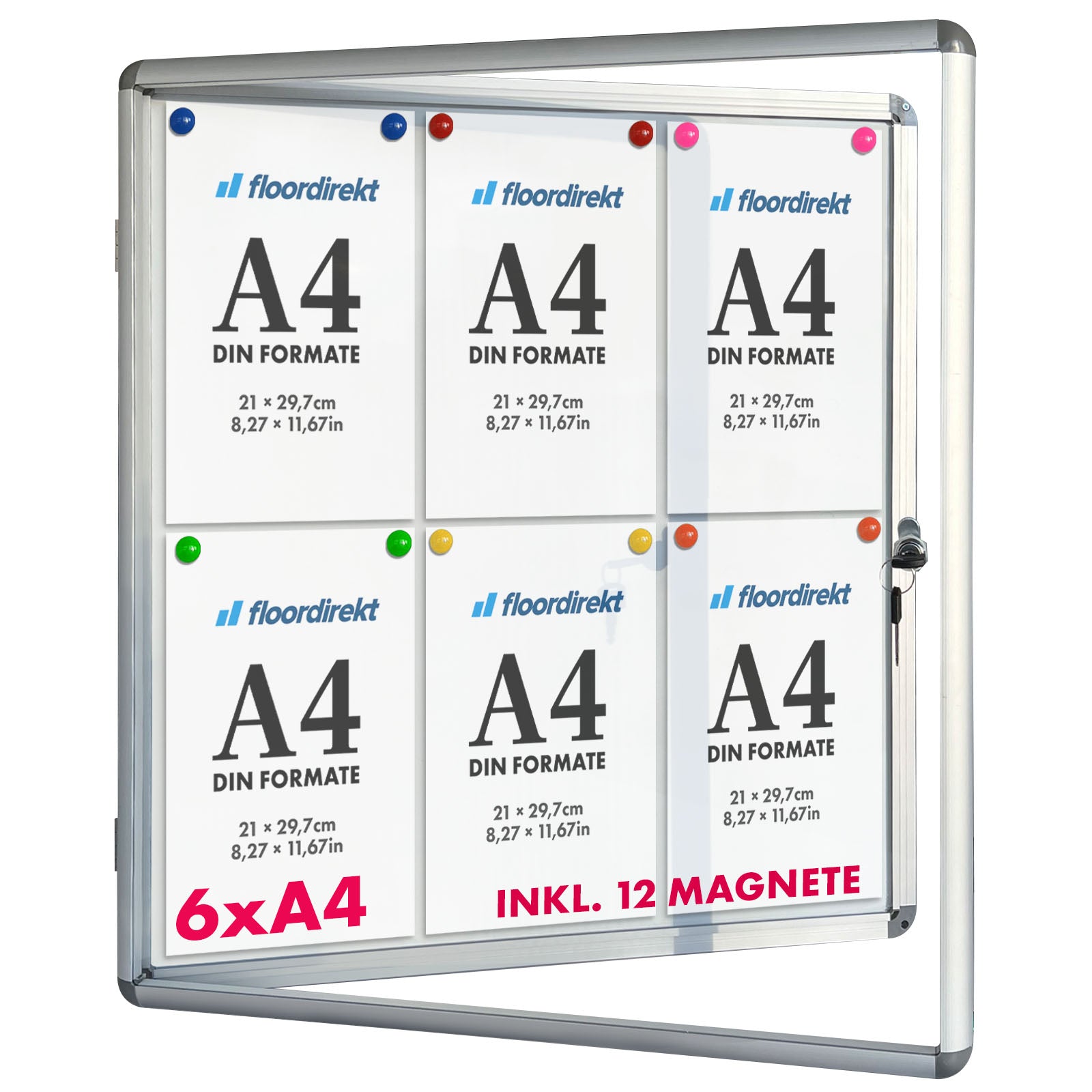 Floordirekt Grau Schaukasten Innen Premium 70 X 67 Cm 6 X A4 Mit 12 Magneten