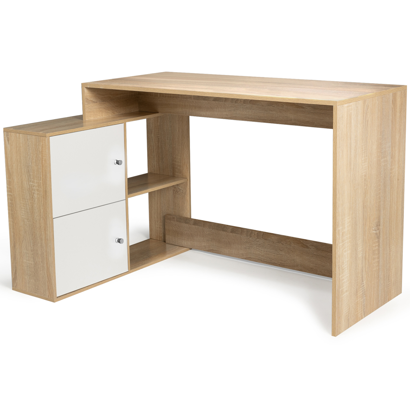 Idmarket – Bureau D'Angle L 110x50 Cm – Portes Imitation Hêtre Et Blanc