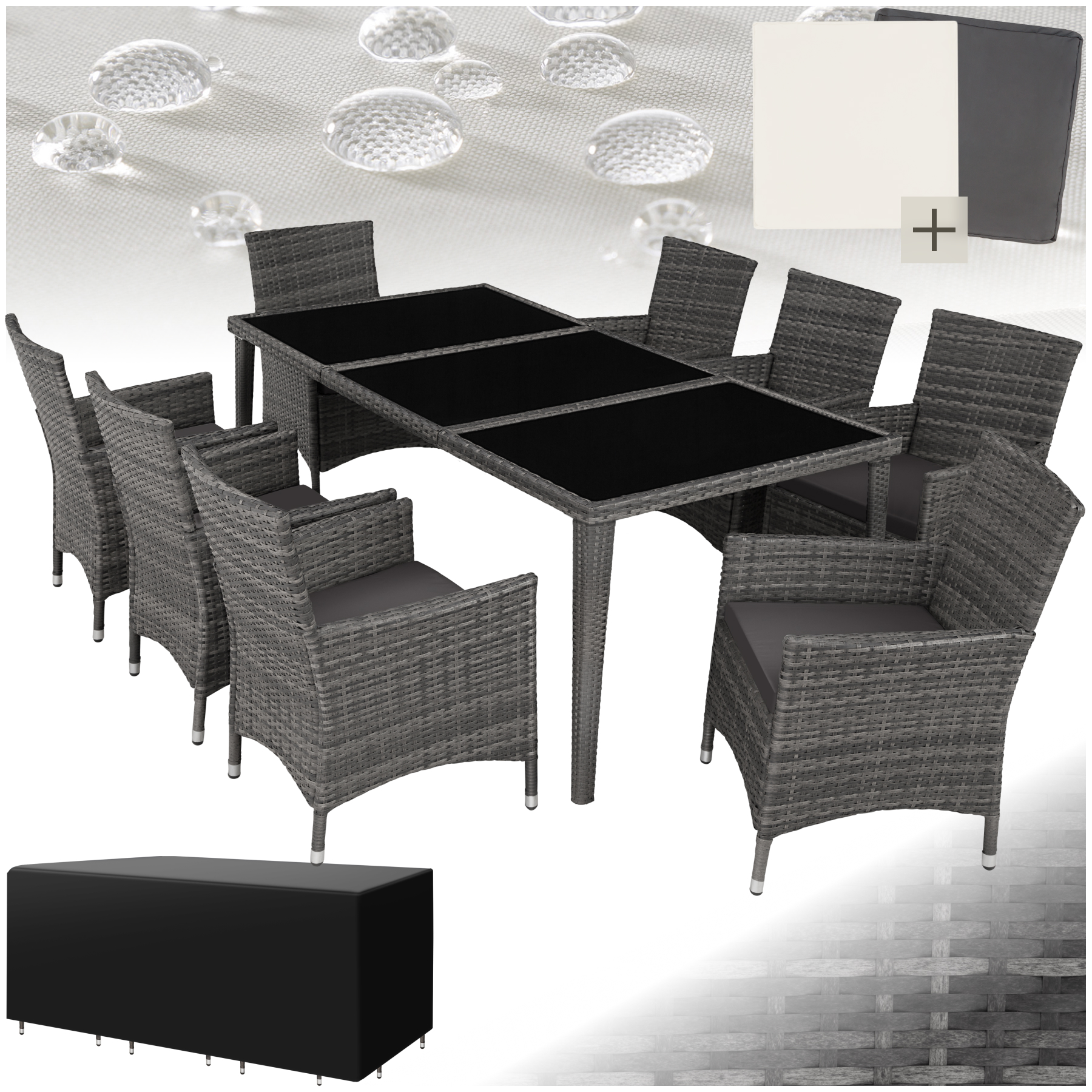 Salon De Jardin Avec Cadre En Aluminium Avec Plateaux En Verre De Sécurité 2 Sets De Housse, Housse De Protection Incluse