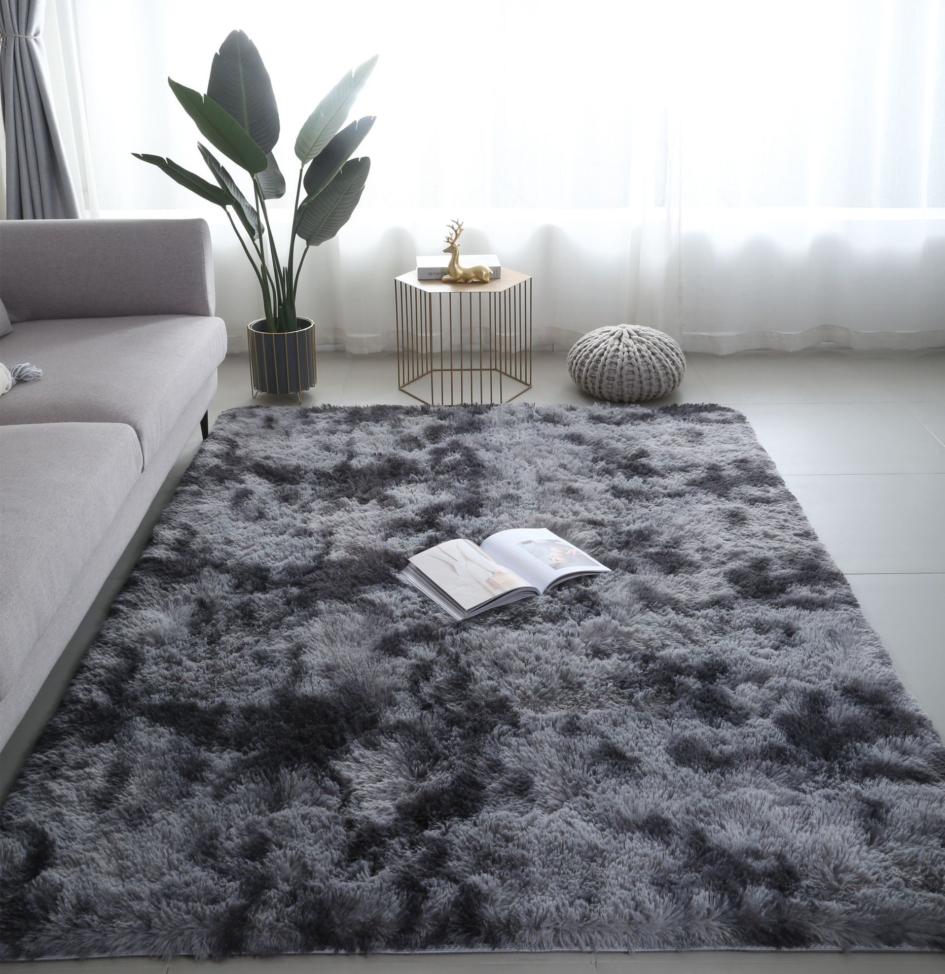 Freosen - Tapis De Salon Shaggy 160 X 230cm - Gris Foncé - Fibre De