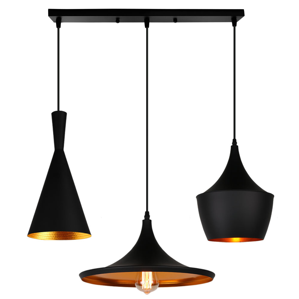 E27 Suspension Luminaire Industriel Rétro Lustre Plafonnier Métal Lampe À Suspension Créatif 3 Lumières - Noir