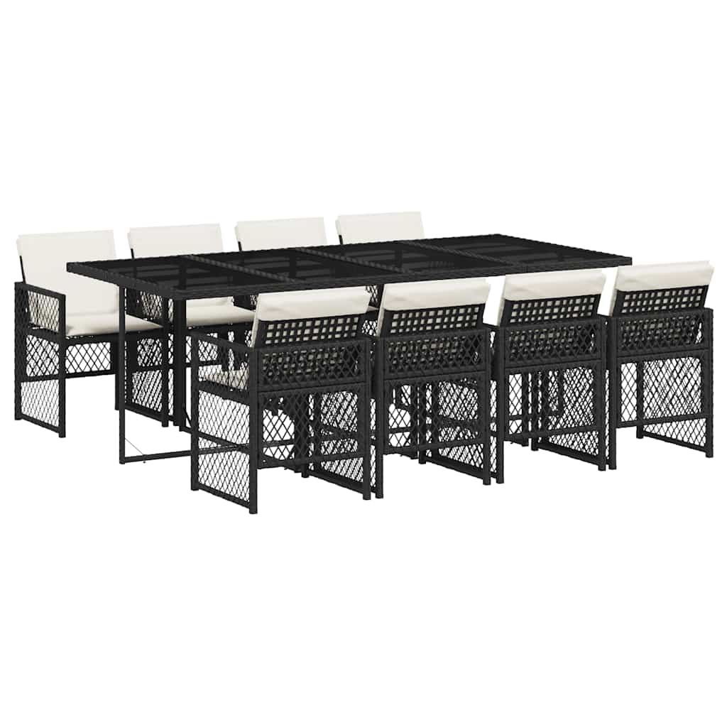 9 Piece Garden Dining Set With Cushions Black Poly Rattan Vidaxl