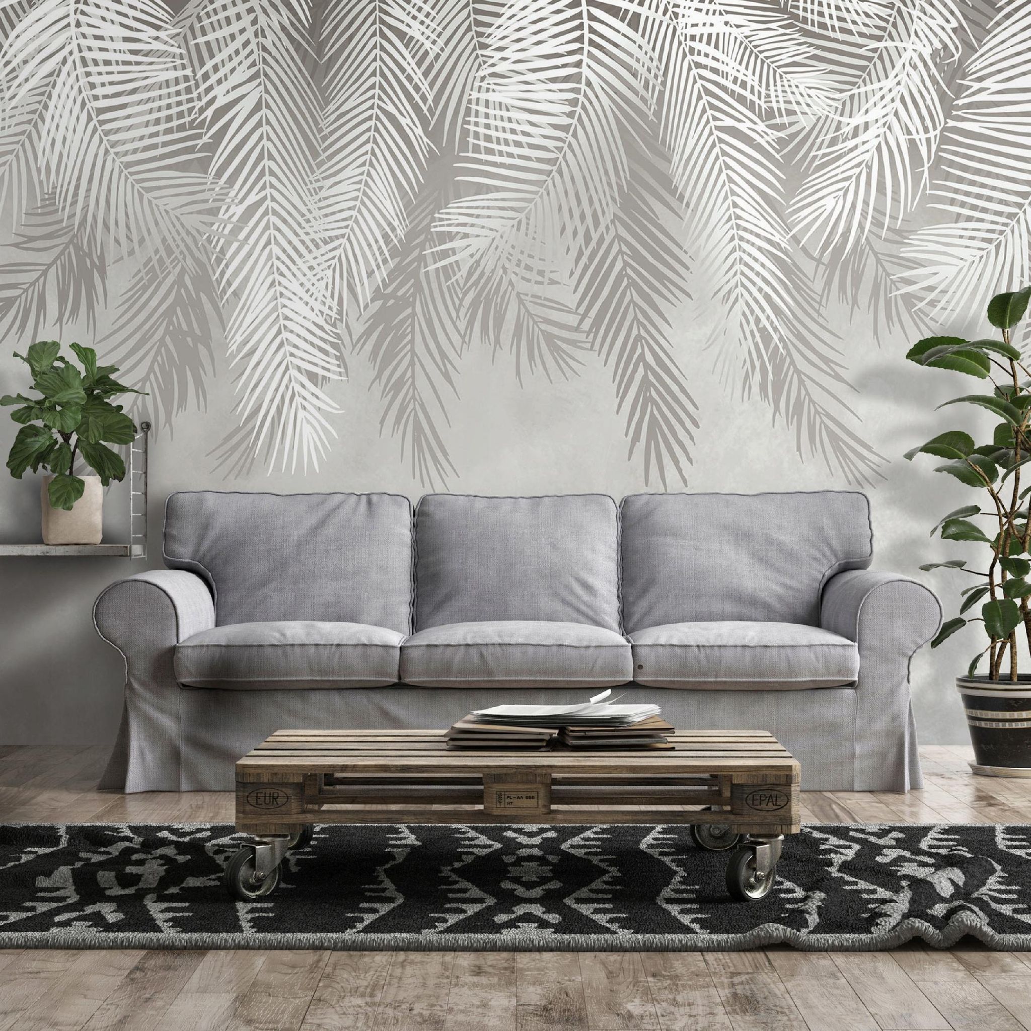 Wallarena Vlies Fototapete Blätter 200x140 Cm, Tapeten, Für Wohn Und Schlafzimmer, Vliestapete Wandtapete Tapete 3d Effekt - Palmenblätter Blätter Weiß