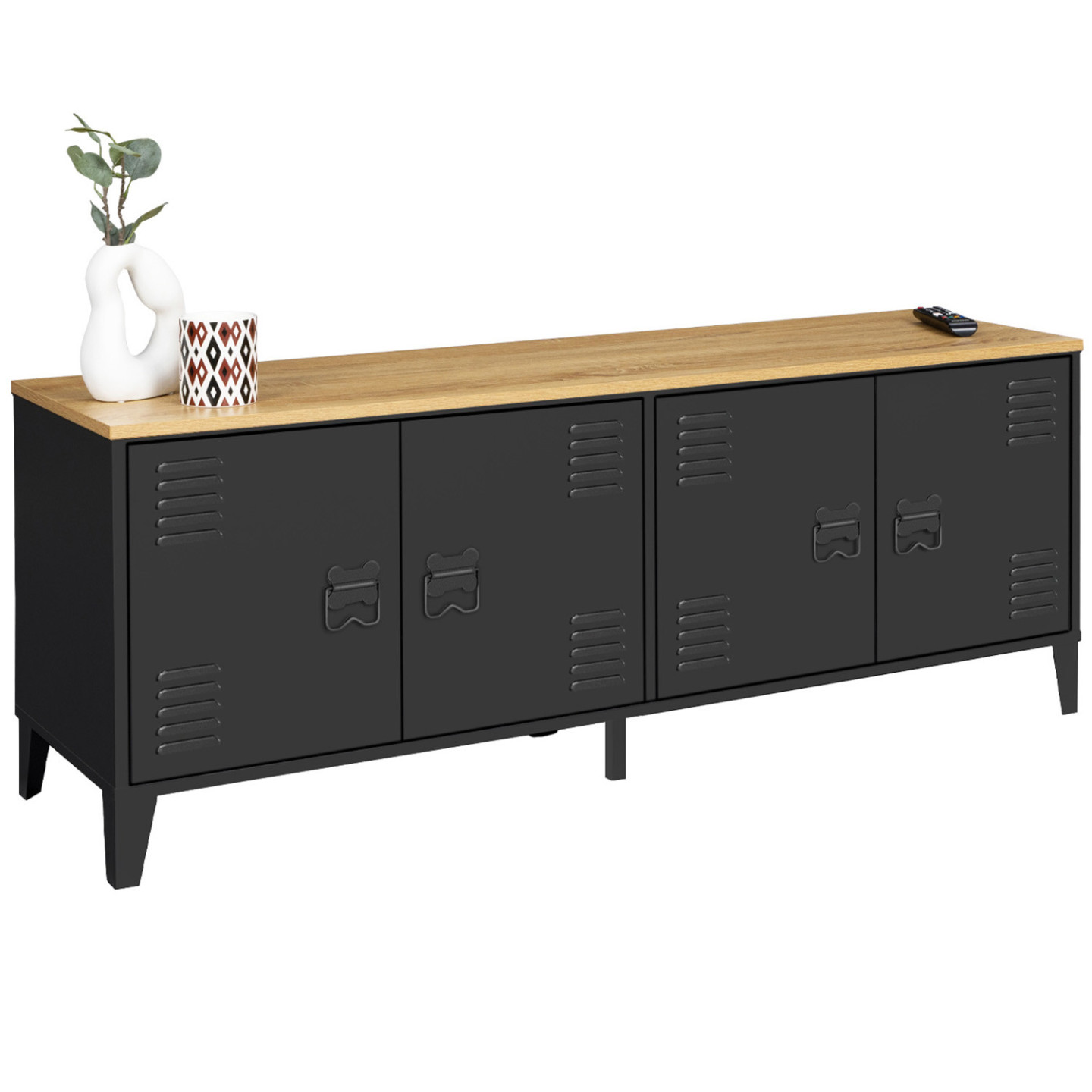 Idmarket - Buffet Bas 140 Cm Ester 4 Portes Métal Noir Et Plateau Bois Design Industriel