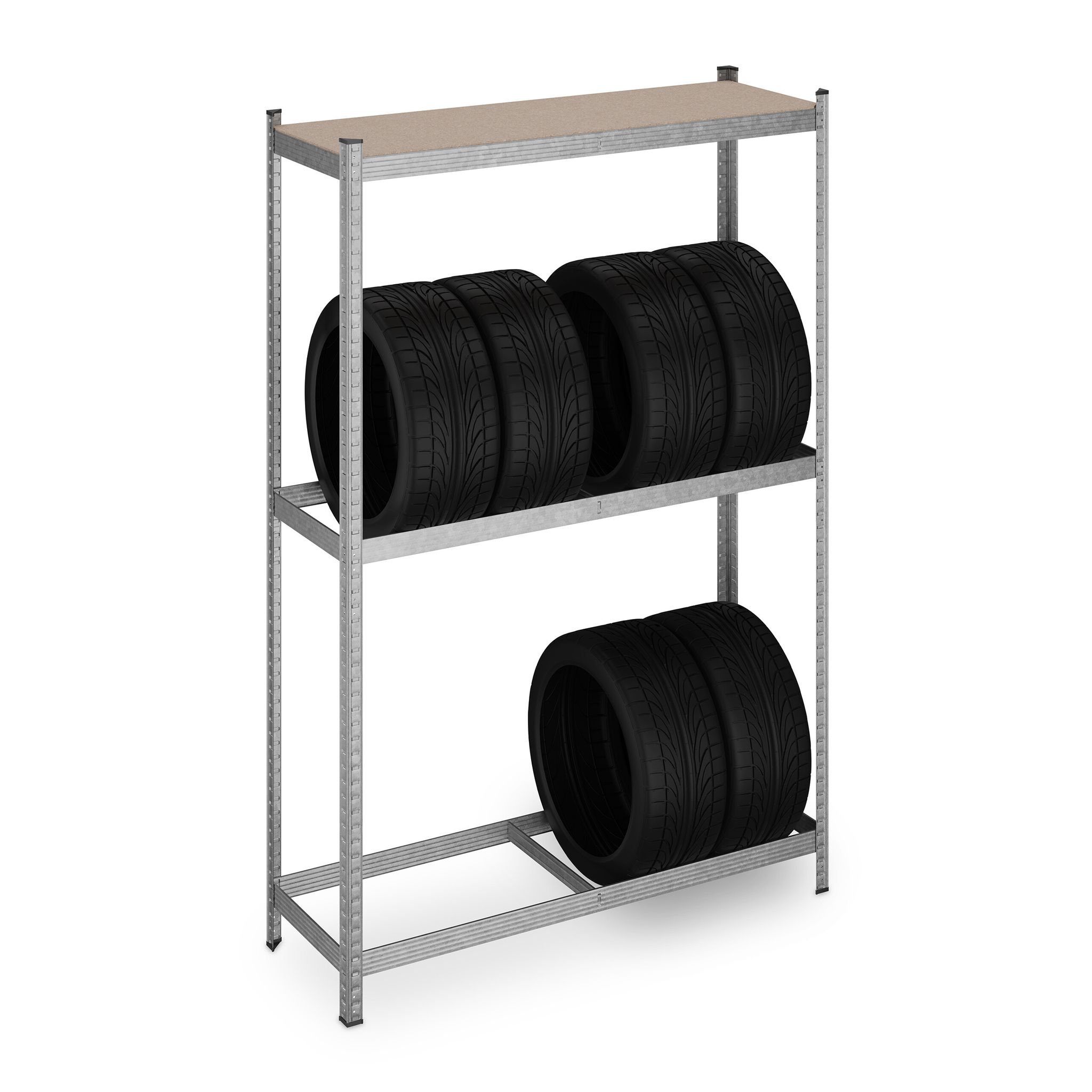Relaxdays - Tyre Rack For 8 Wheels, Hwd, 180 X 120 X 40 Cm, Max. 795 Kg, Galvanised Steel Shelf, Garage & Workshop, Silver