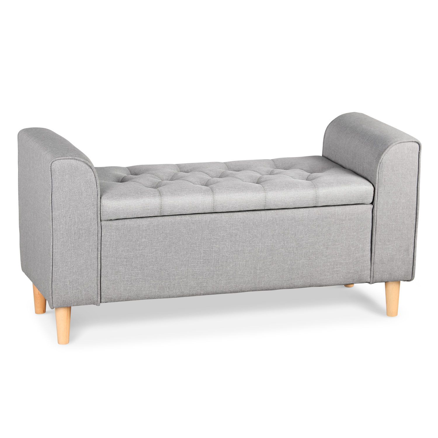 Cotecosy - Banc Coffre Winnie Tissu Gris Clair