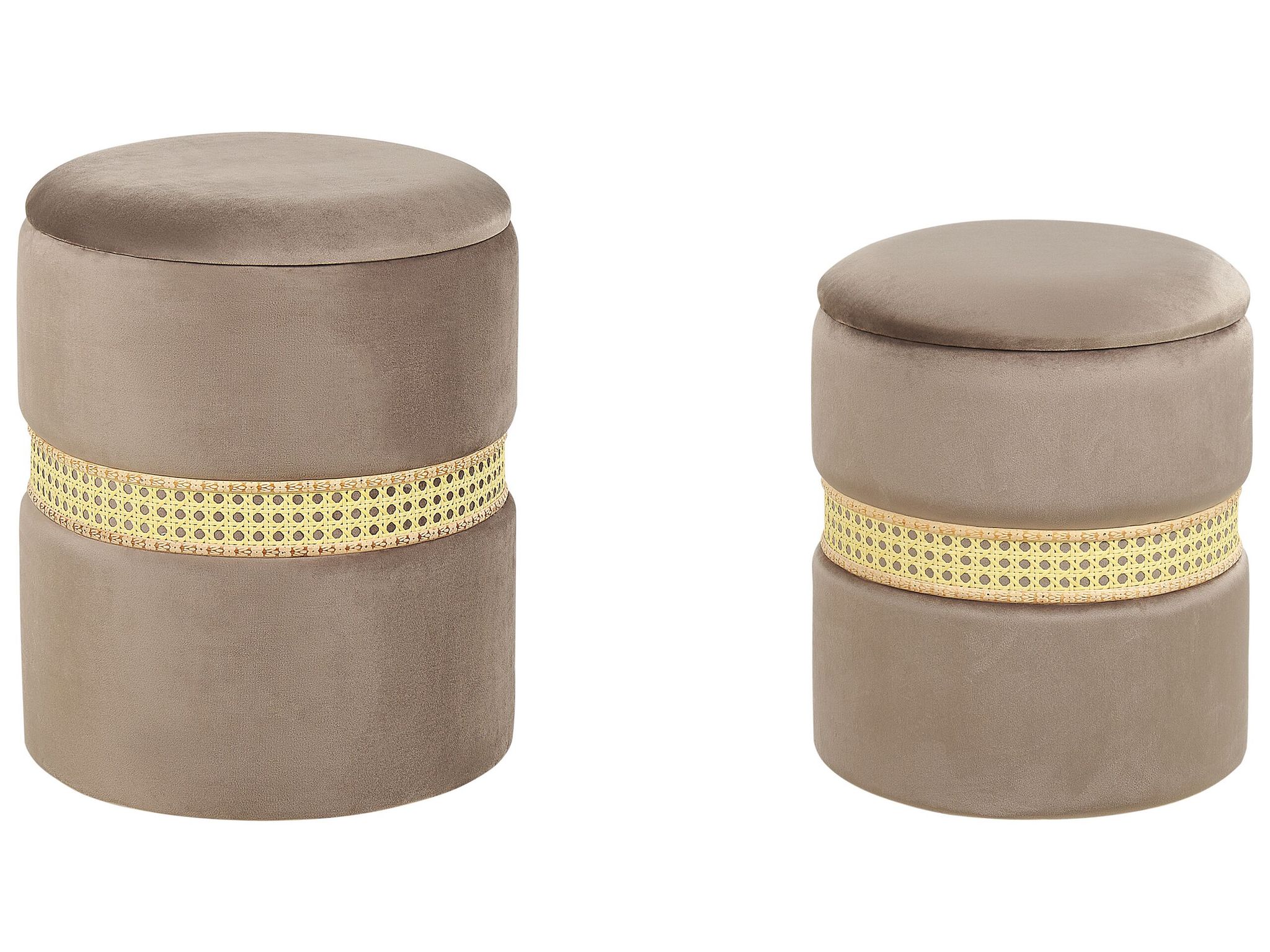 Beliani - Set Of 2 Pouffes Stool Living Room Bedroom Cream Taupe Modern Boho Storage Velvet Upholstery Medford