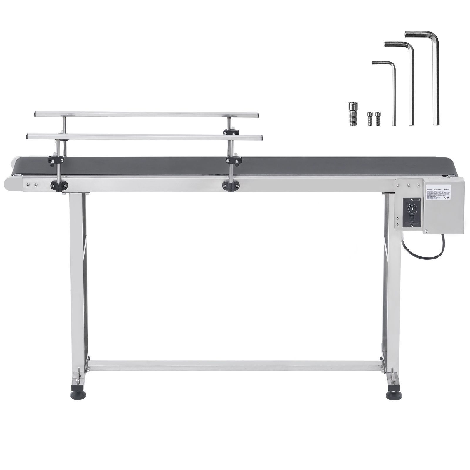 Convoyeur à bande plat en acier inoxydable, courroie PVC antistatique, vitesse réglable 30-120 tr/min, double rail de guidage, 59 x 7,8 pouces