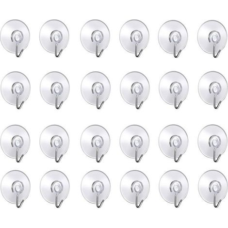 Crochet mural à ventouse en plastique transparent, fixation adhésive sans vis, lot de 24