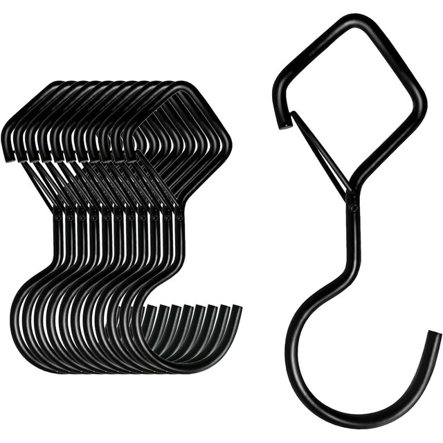 Crochets en S à ressort, métal antirouille noir, 10 cm, lot de 12