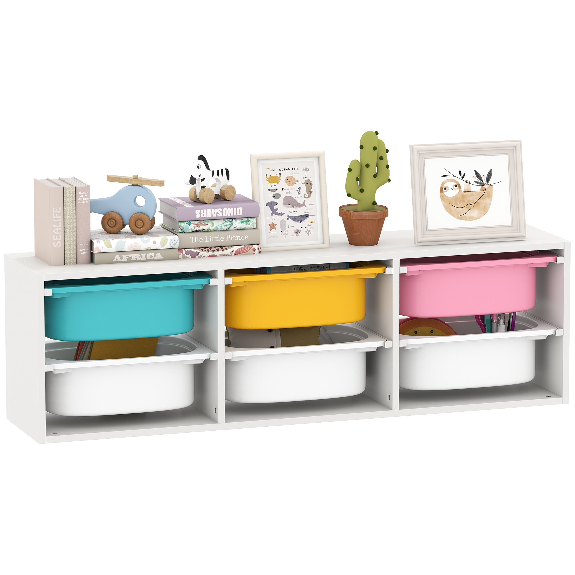 Meuble De Rangement En Bois Pour Jouets D'Enfants Avec 6 Bacs En