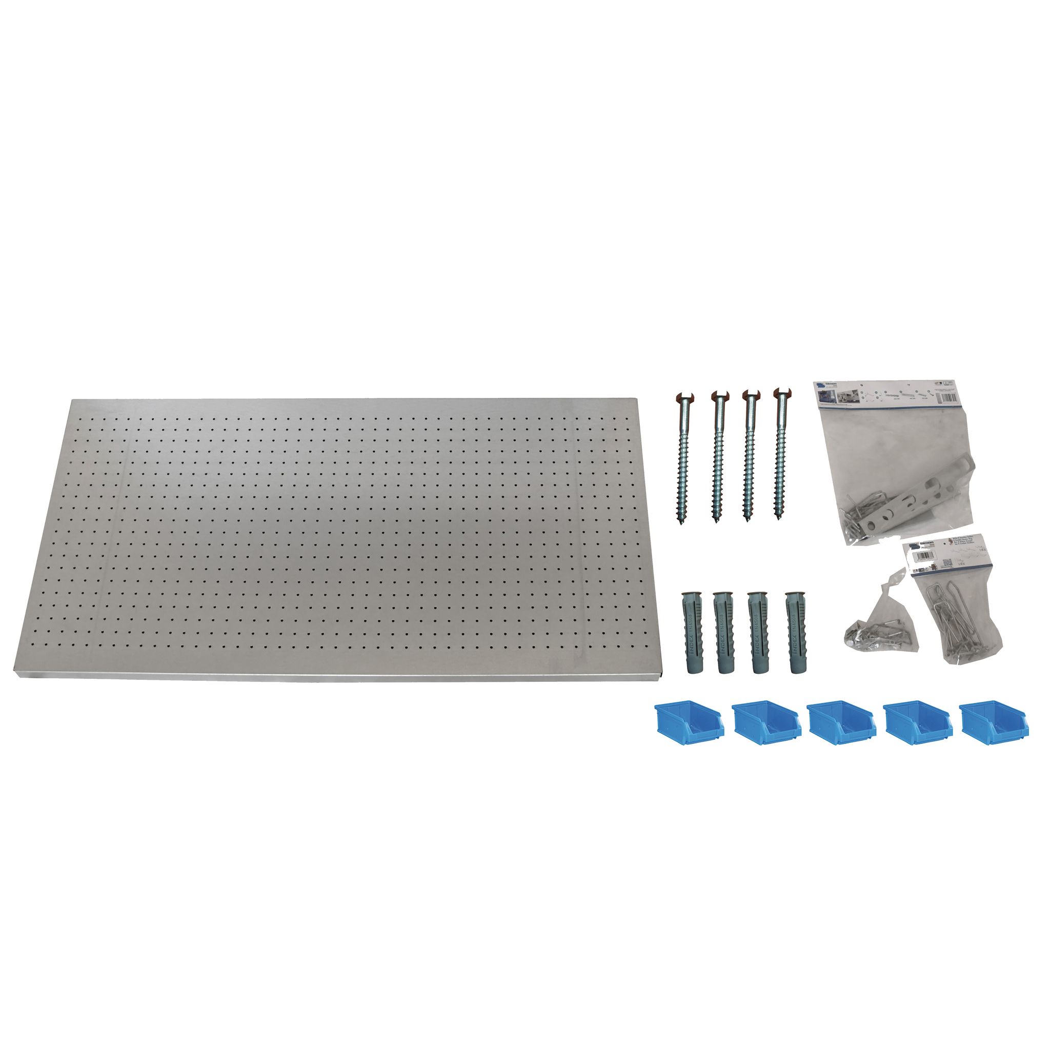 Panneau mural perforé porte-outils en acier gris, 600 x 1500 x 35 mm, lot de 30 crochets et accessoires
