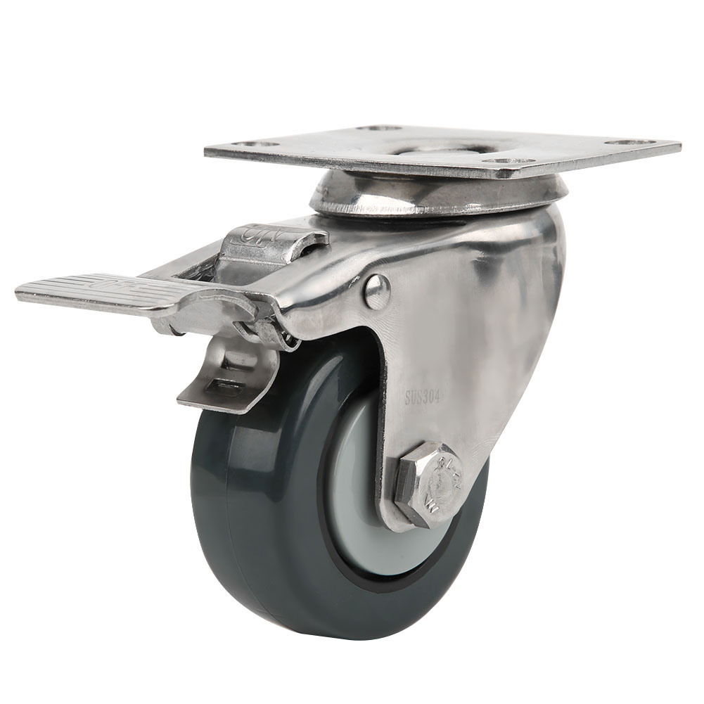 Roulette pivotante freinée à 2,5 pouces en polypropylène, support inox 304, charge 55 kg