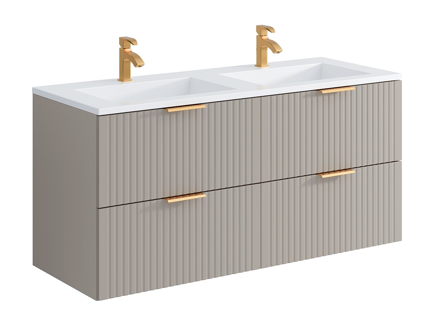 Vente-unique – Meuble Double Vasque Suspendu Strié 120 Cm – Vasque À